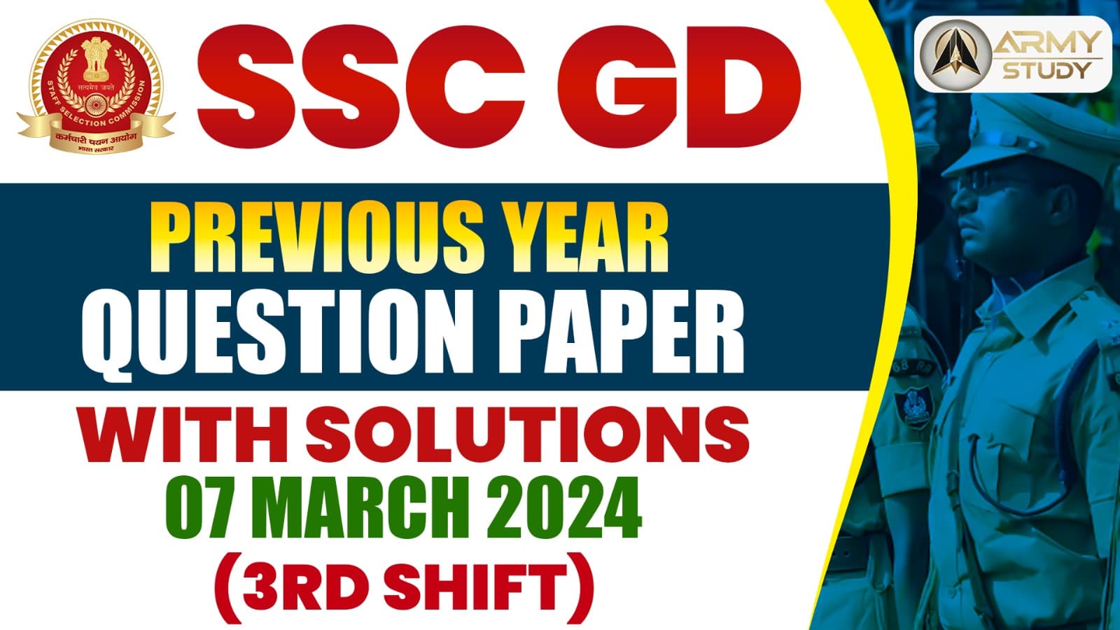 Ssc Gd Previous Year Question Paper With Solutions: 07 March 2024 (3Rd Shift)
